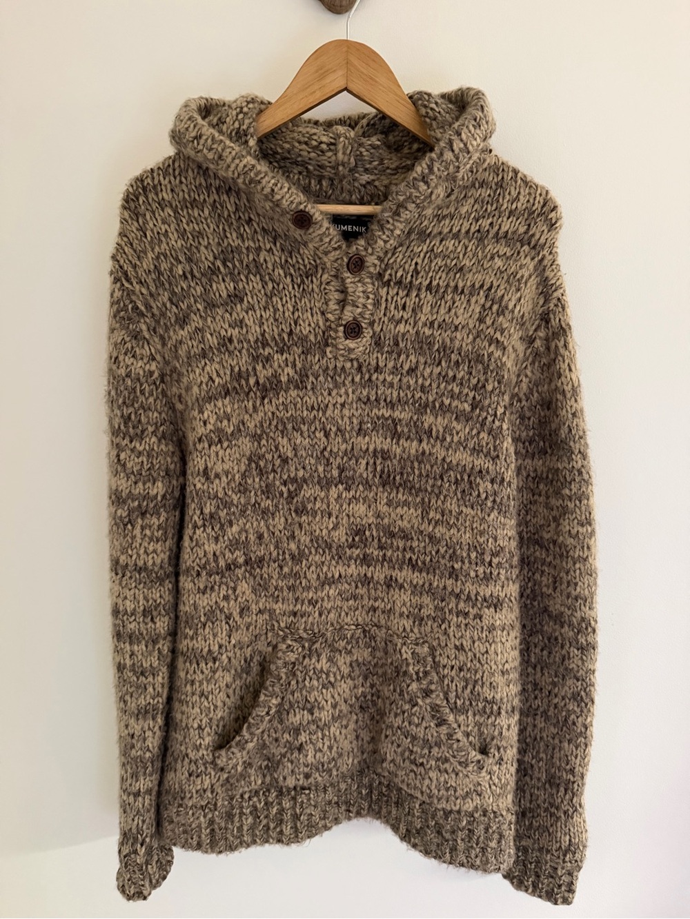Ekumenik Handmade Hooded Sweater Men’s M Chunky Marled Knit Boho